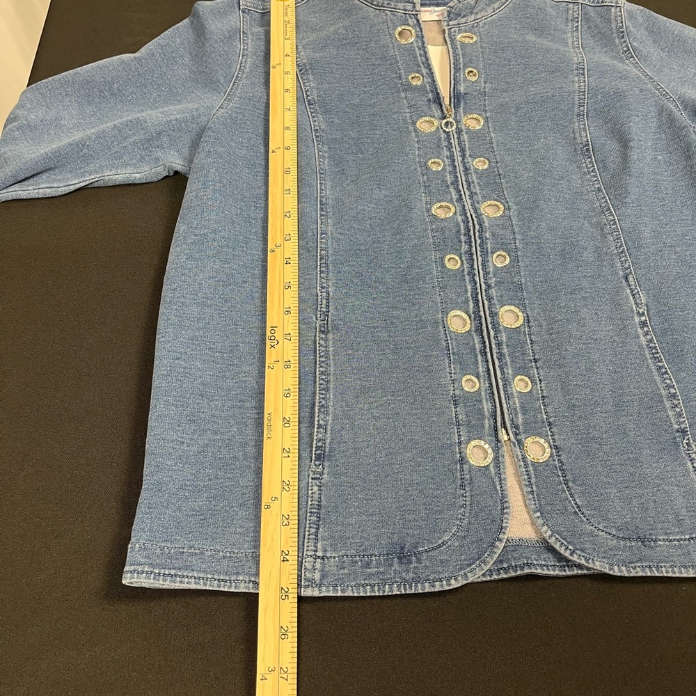 DreamJeannes Quacker Factory Blue Jean Jacket with Rhinestone Eyelet Accents - Picture 7 of 8